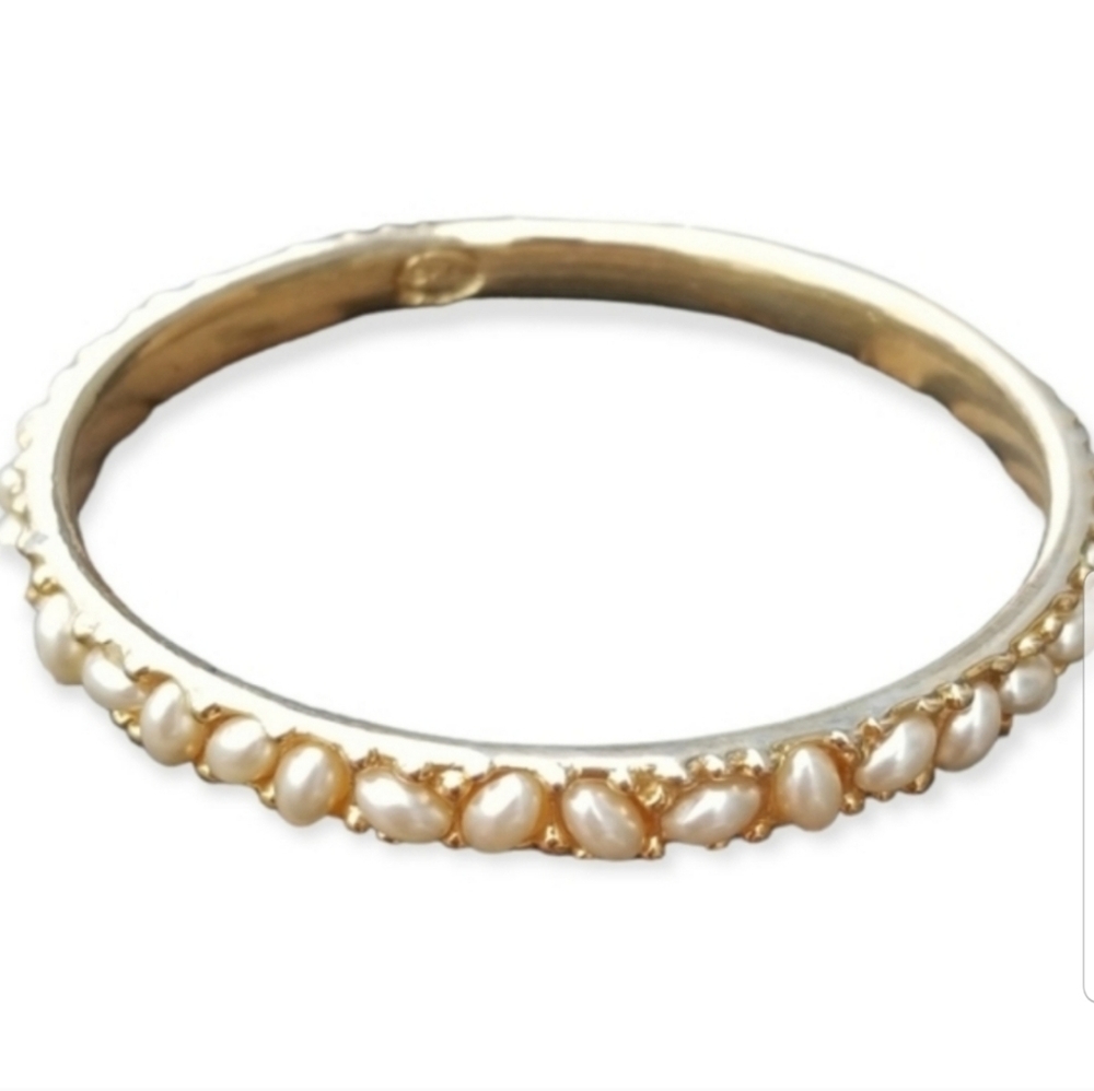 Kenneth Jay Lane Designer Goldtoned Bangle With Faux Pearls